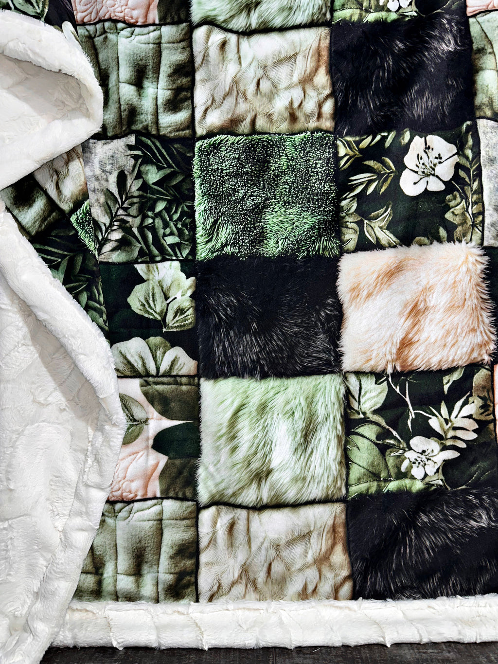 Cream + Sage Faux Quilt XL Adult Size