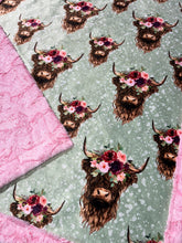 Load image into Gallery viewer, Sage Highland Cows Crib Size