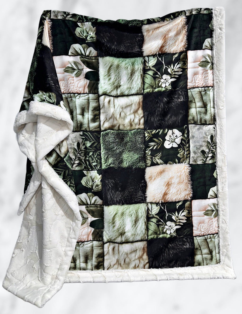 Cream + Sage Faux Quilt XL Adult Size