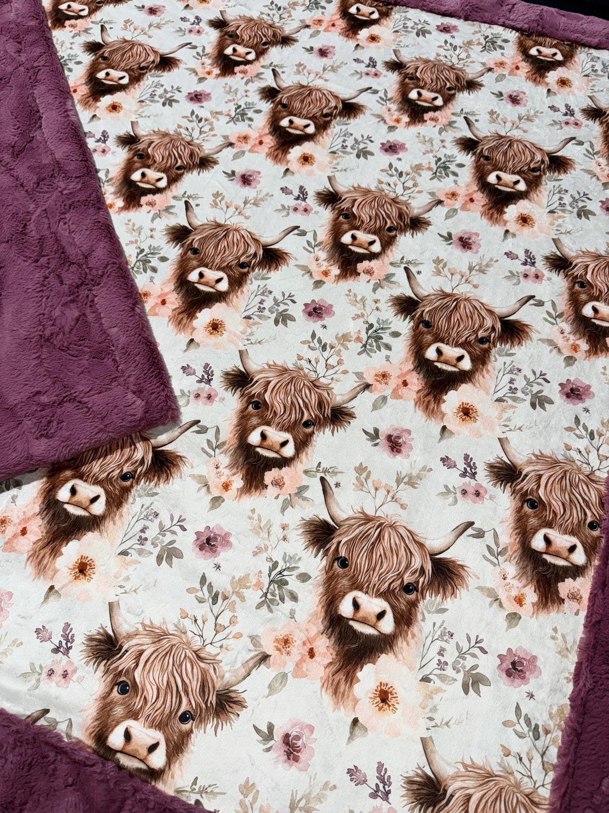 Pretty Blush Highland Cows Throw Size