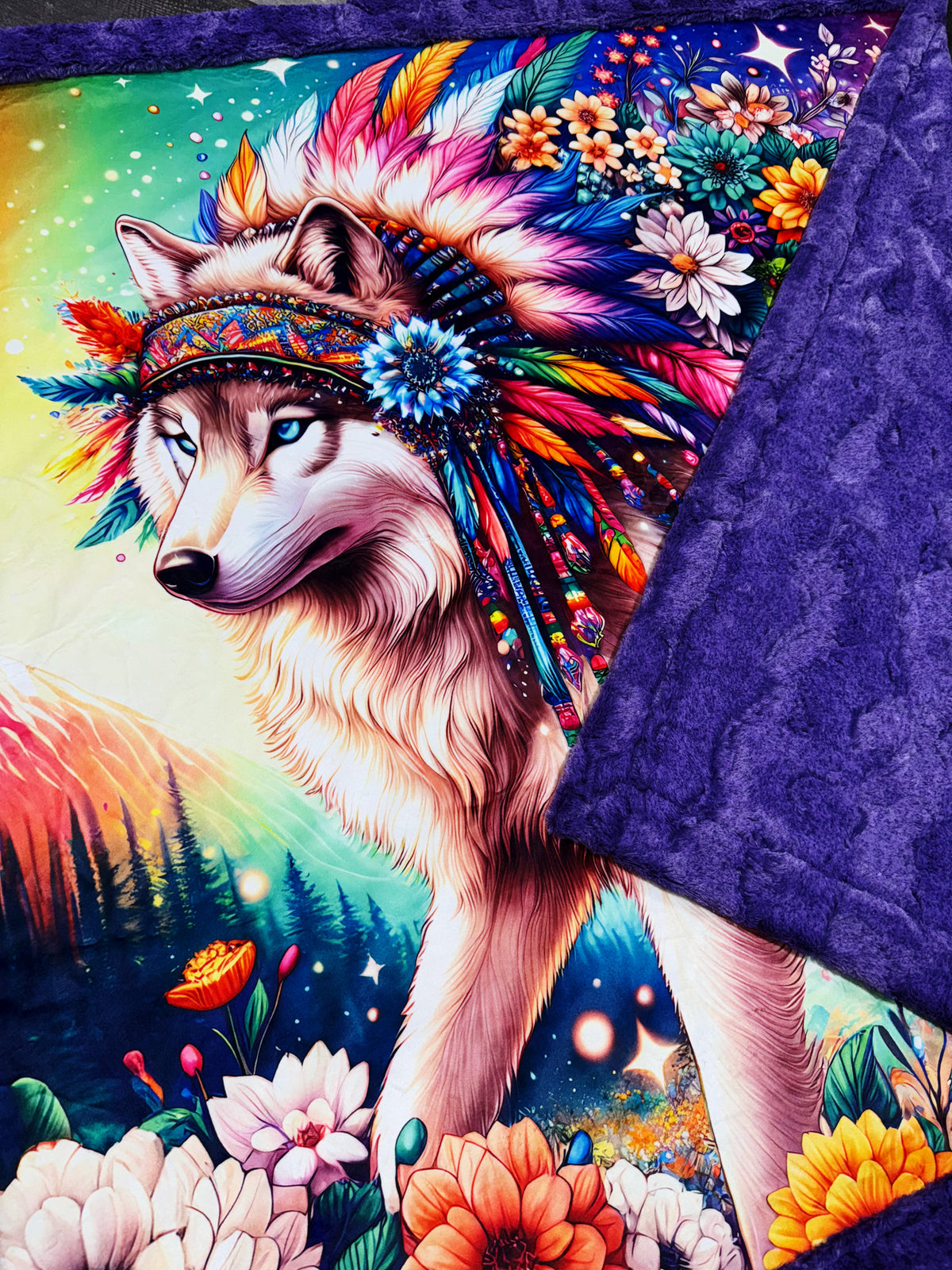 Floral Wolf Throw Size