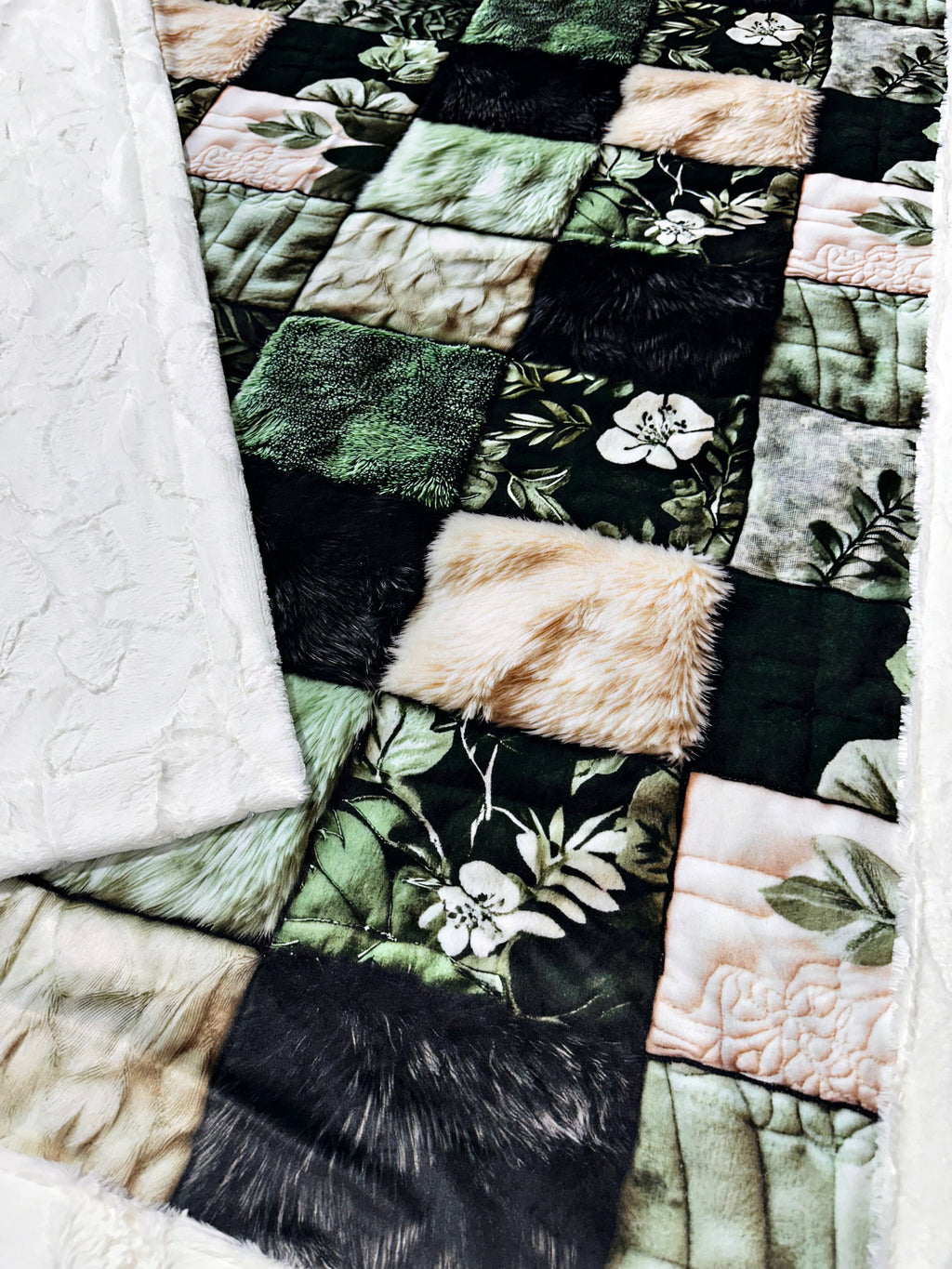 Cream + Sage Faux Quilt XL Adult Size
