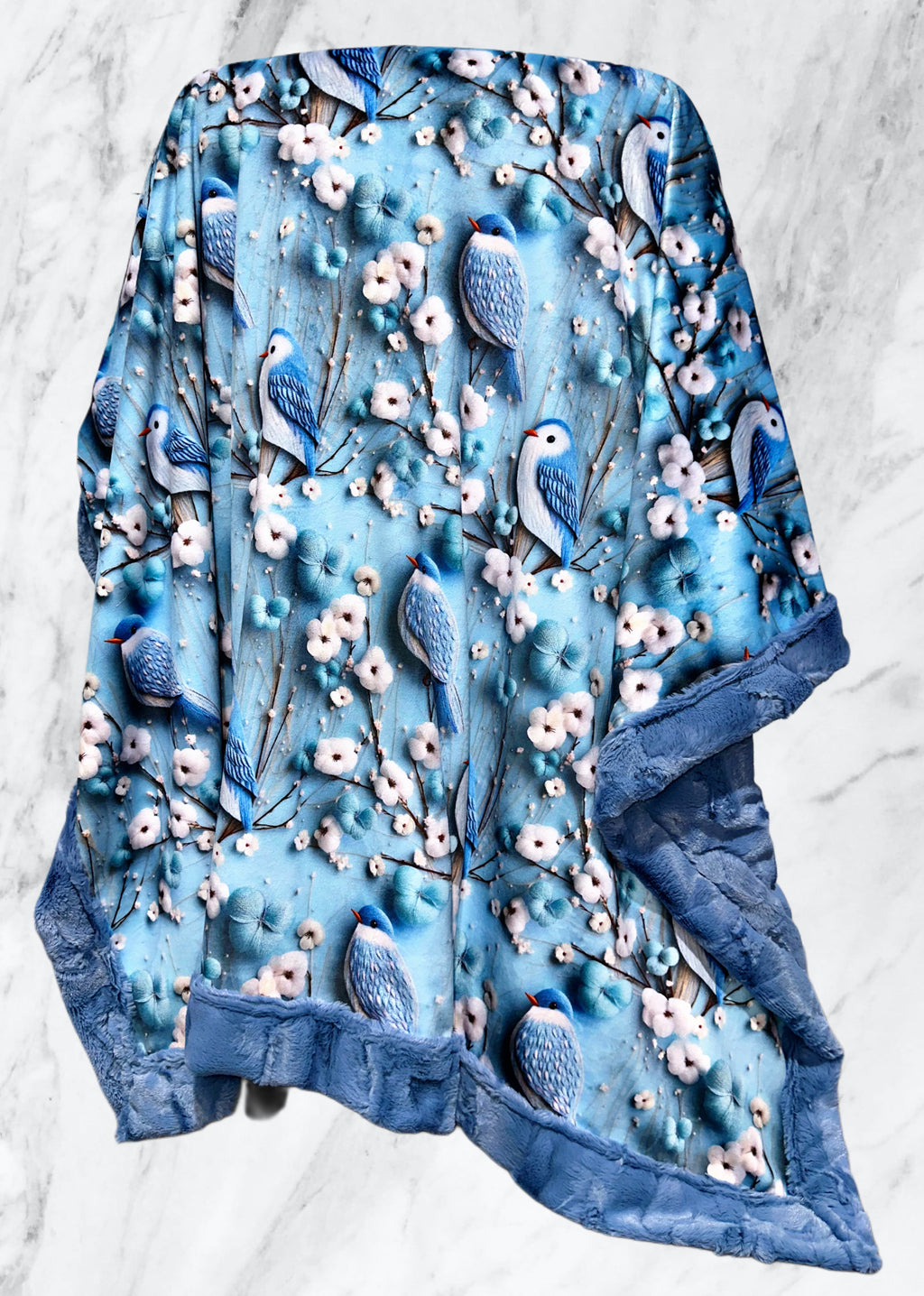Cotton White Floral Blue Birds XL Adult Size