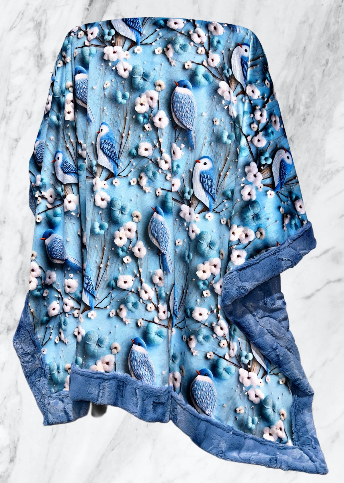 Cotton White Floral Blue Birds XL Adult Size