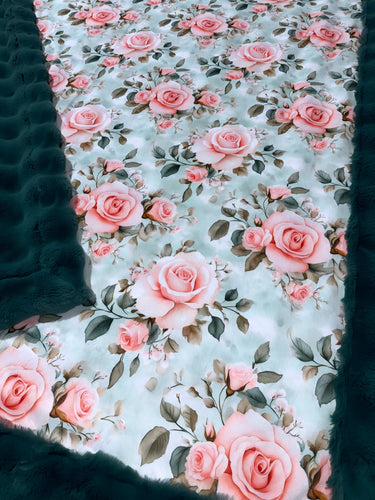 Extra Luxe Spruce Powderpuff + Baby Pink Roses XL Adult Size