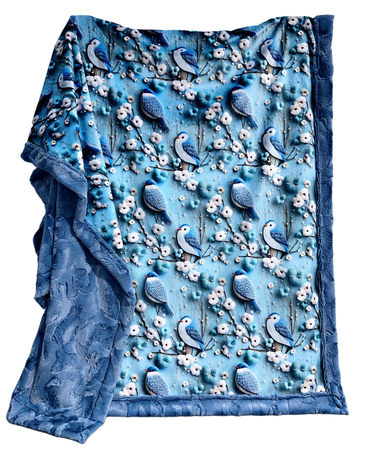 Cotton White Floral Blue Birds XL Adult Size