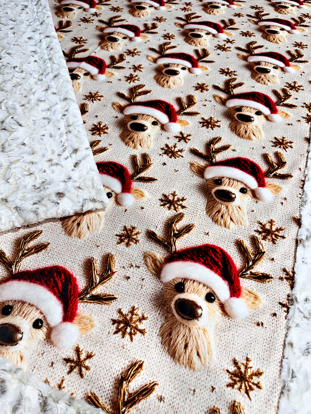 Faux Embroidered Christmas Deer XL Adult Size