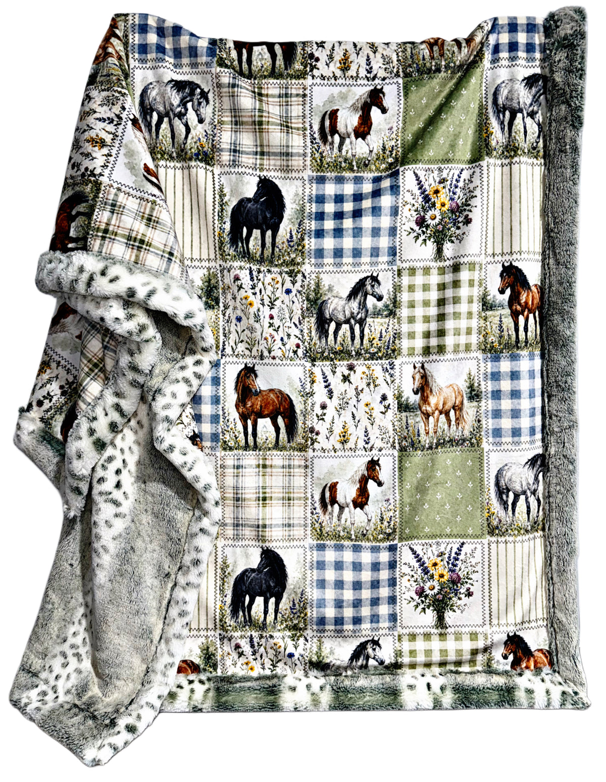 Extra Luxe Alaskan Bunny Ivy + Country Horses Faux Quilt XL Adult Size