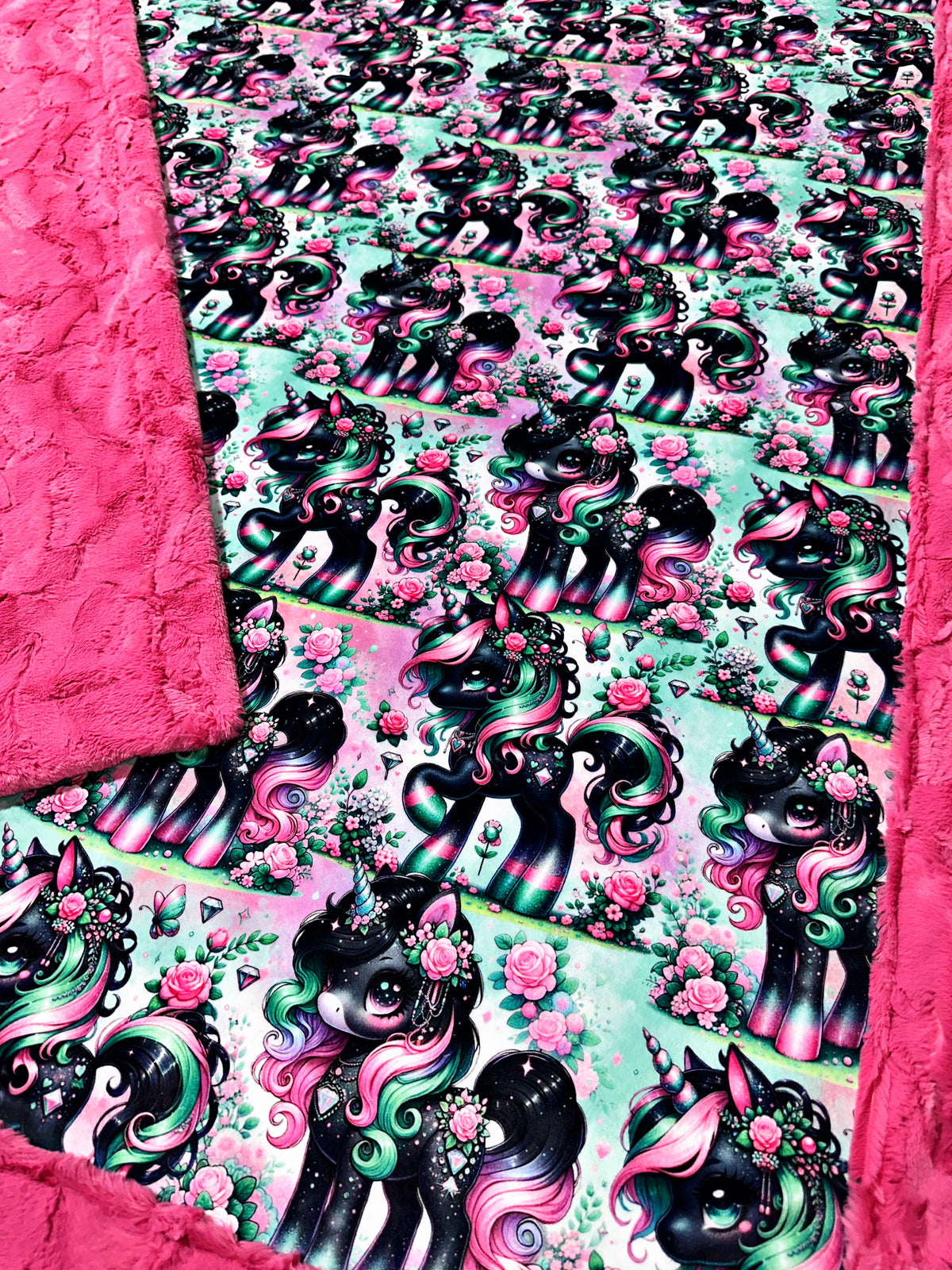 Black Floral Unicorns XL Adult Size
