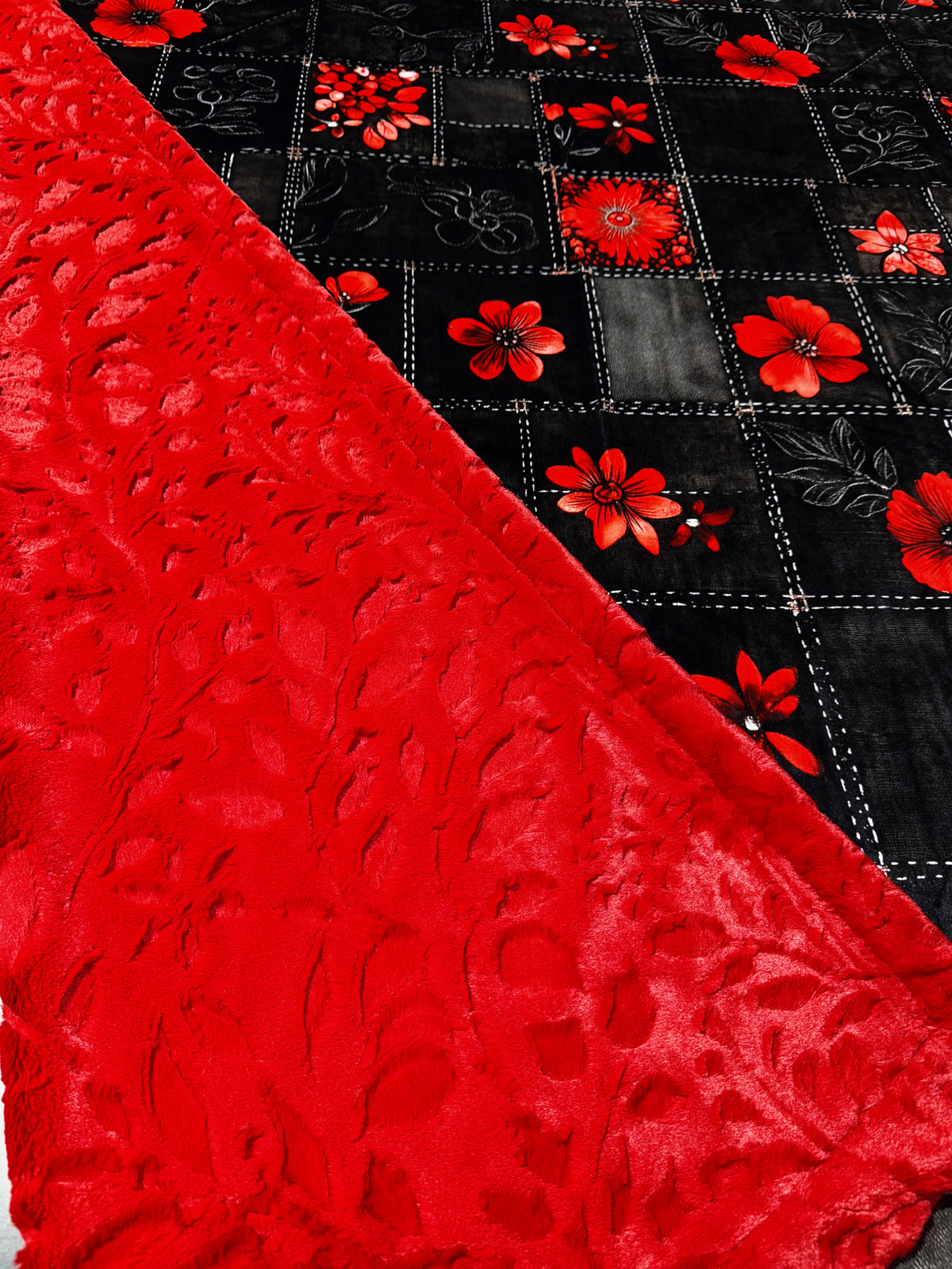 Black Denim Red Florals XL Adult Size