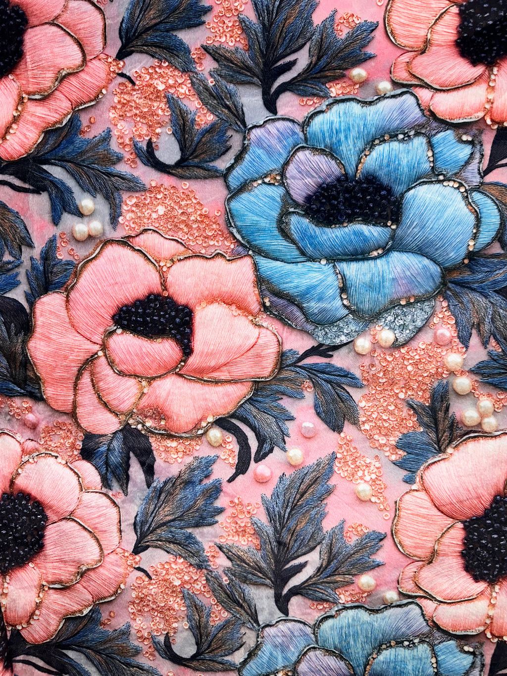 Embroidered Look Soft Florals Adult Size