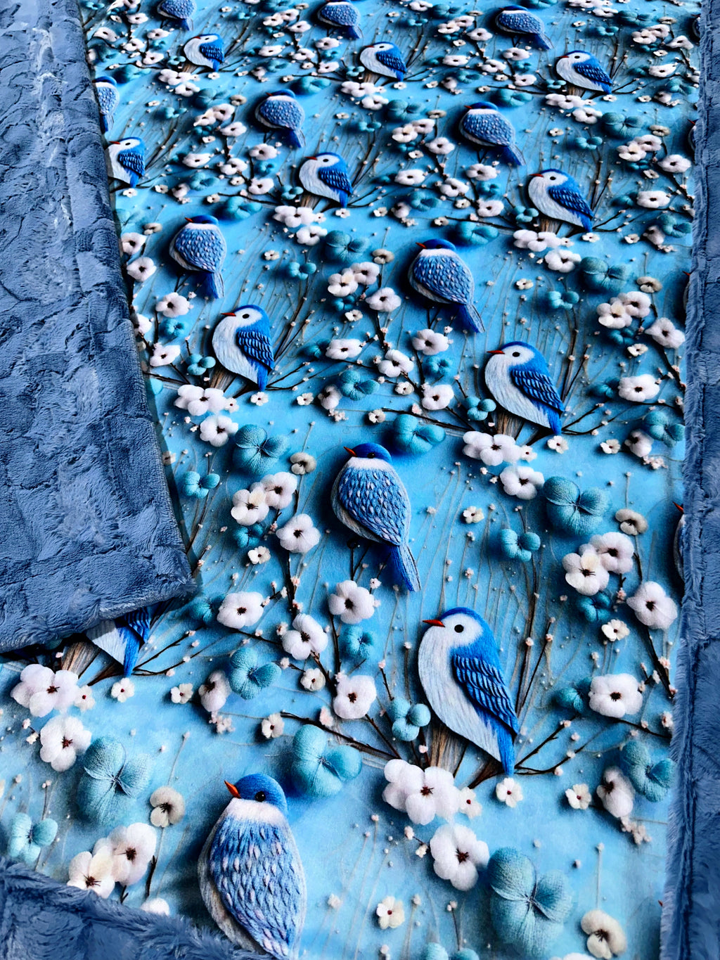 Cotton White Floral Blue Birds XL Adult Size