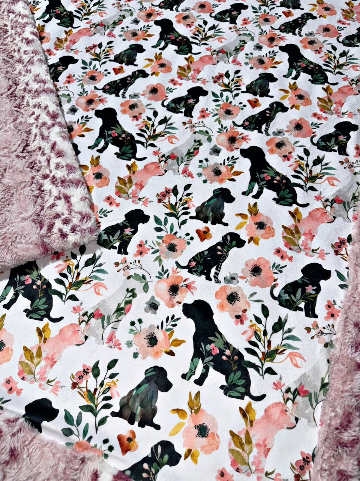 Floral Pups Throw Size