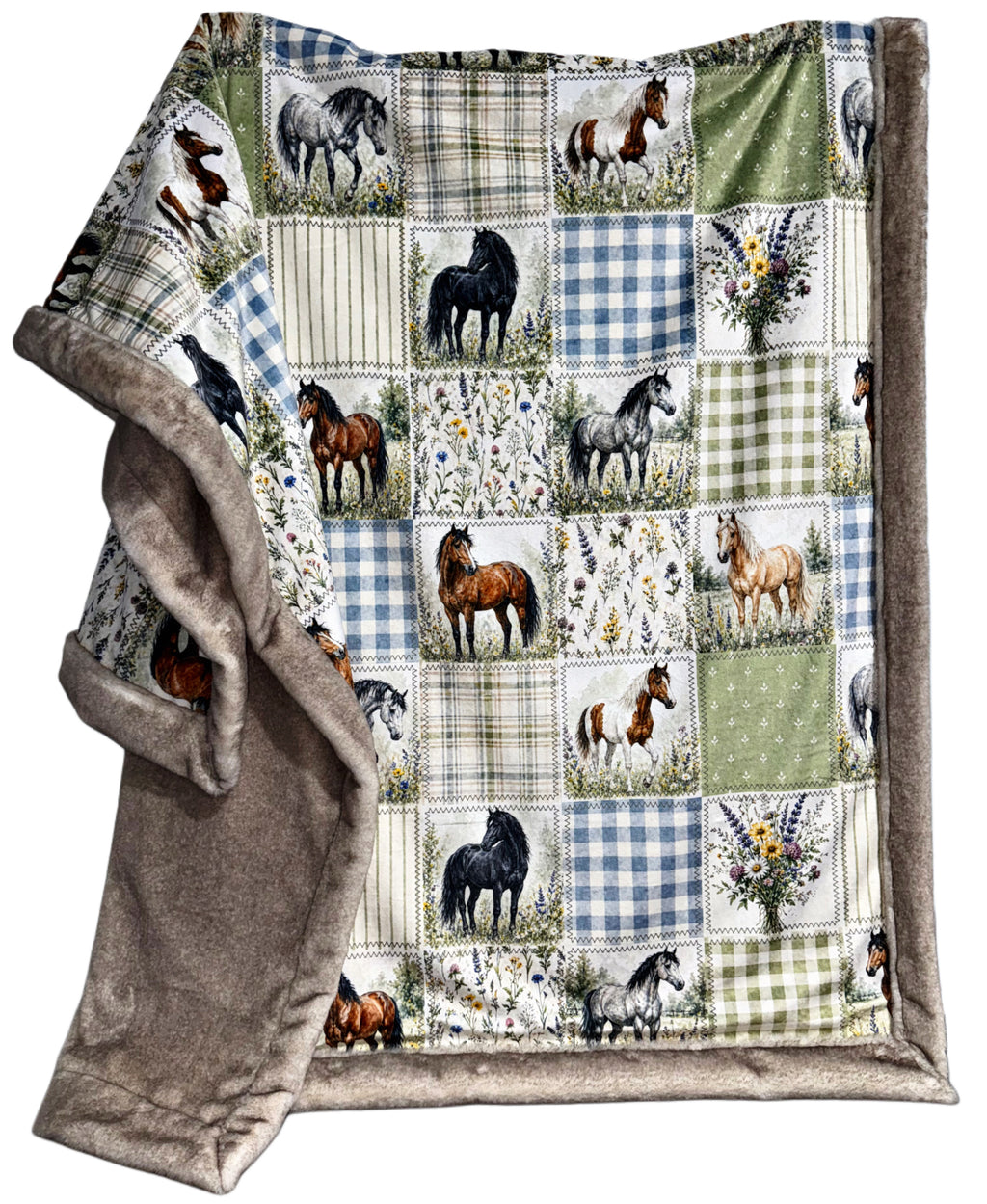 Extra Luxe Glazed Sand Dollar Encore + Country Horses Faux Quilt XL Adult Size