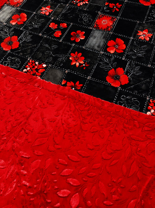 Black Denim Red Florals XL Adult Size