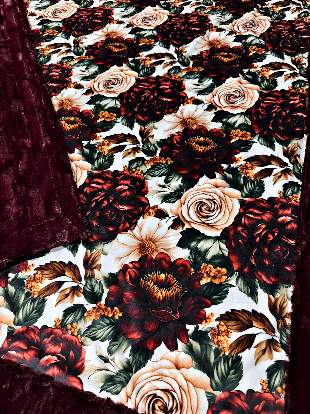 Burgundy + Crema Florals XL Adult Size