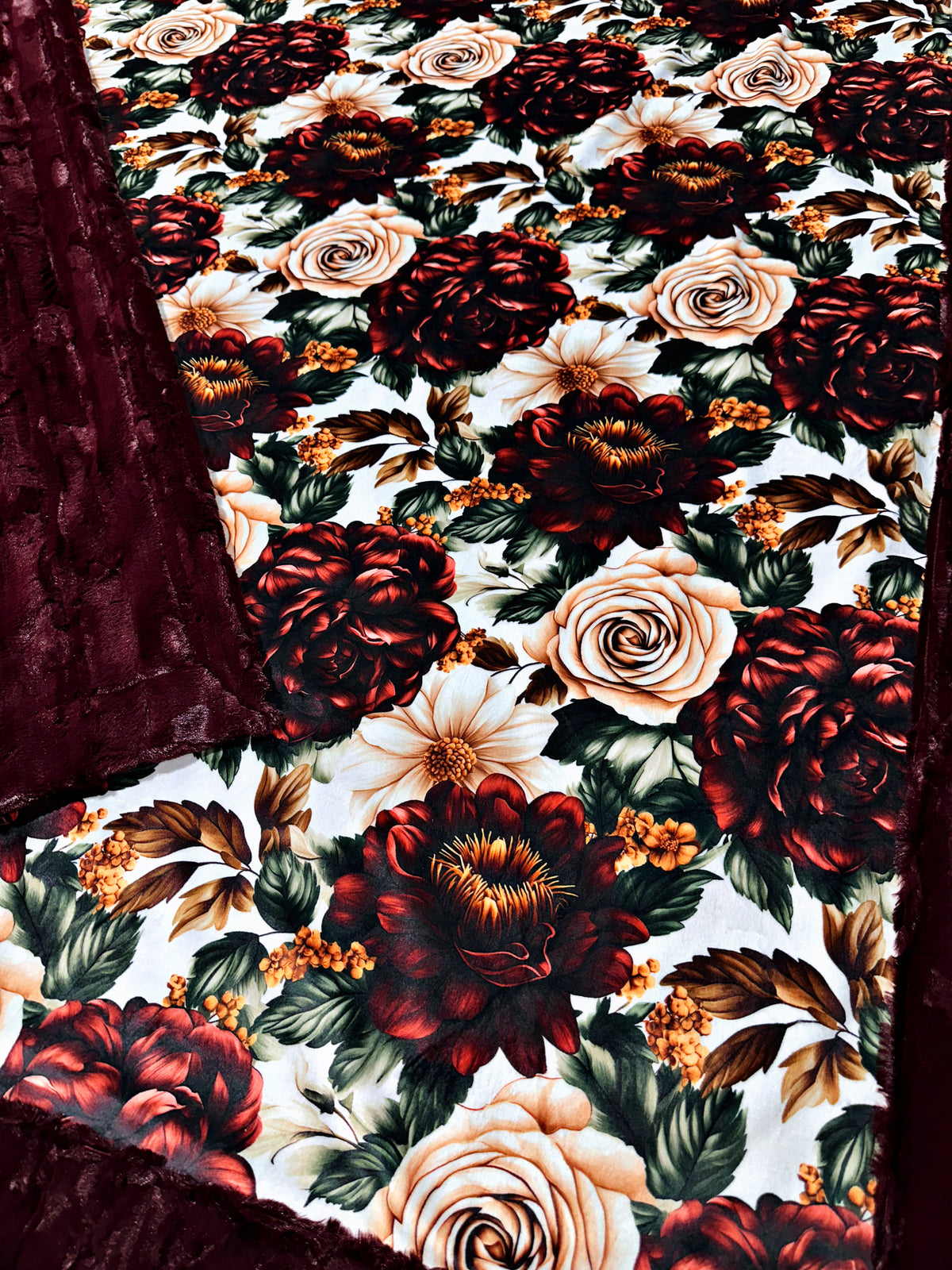 Burgundy + Crema Florals XL Adult Size
