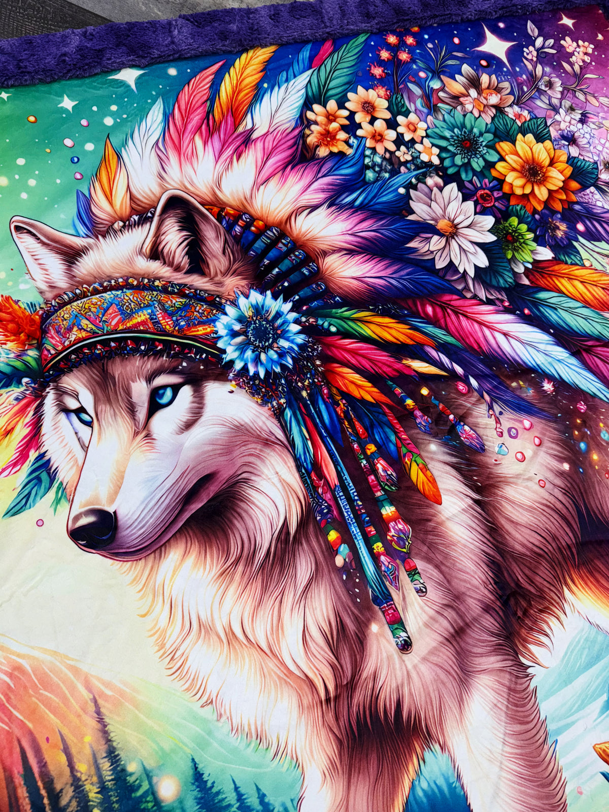 Floral Wolf Throw Size