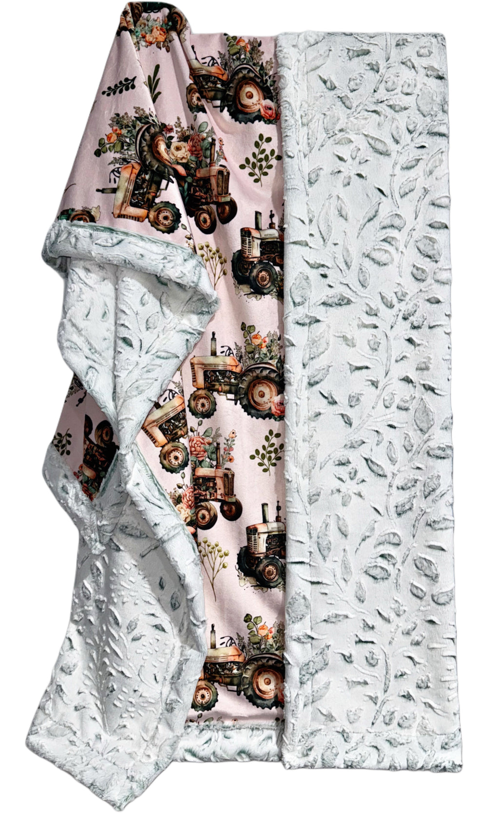 Floral Tractors On Frosted Juniper Poppy XL Adult Size