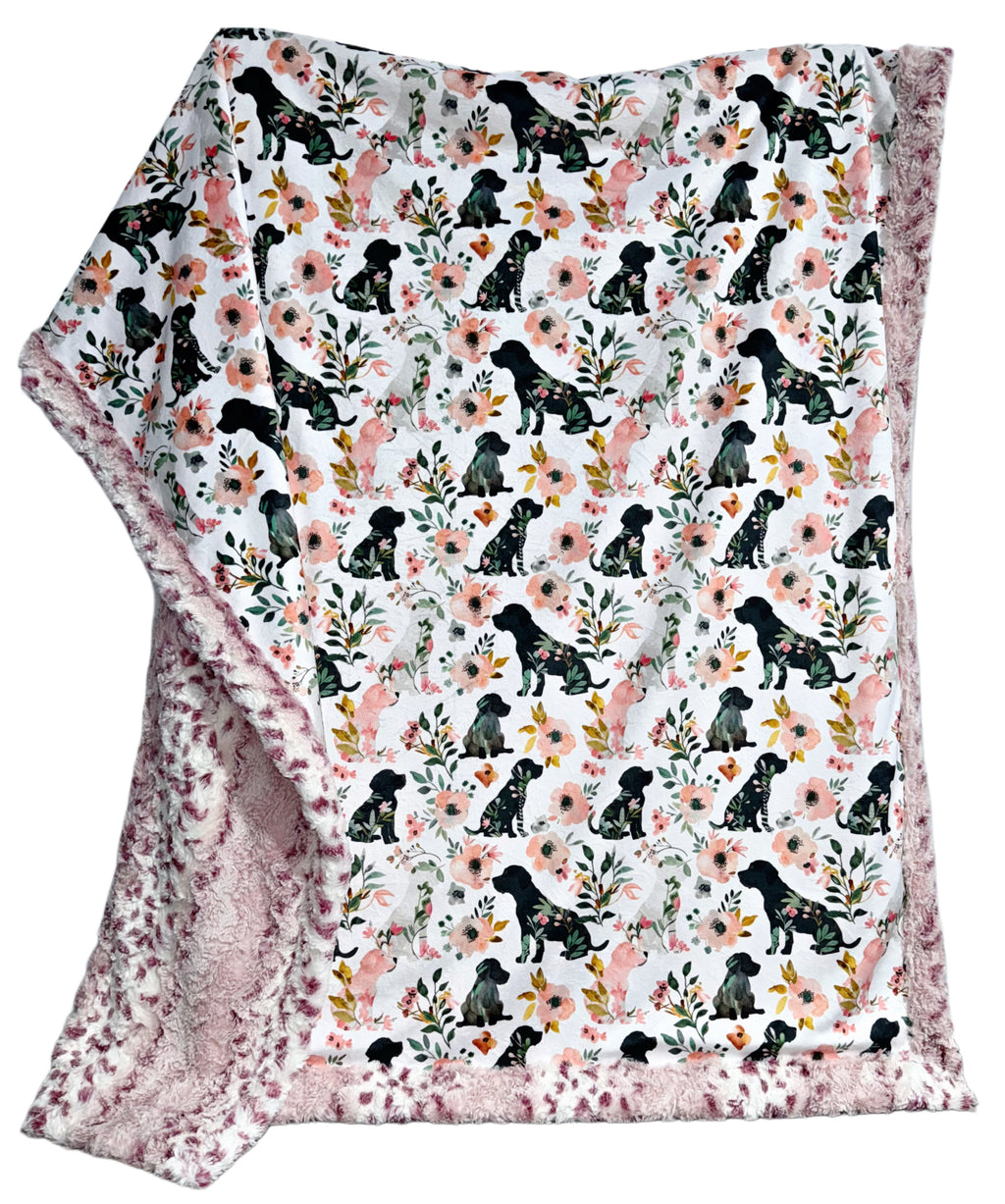 Floral Pups Throw Size