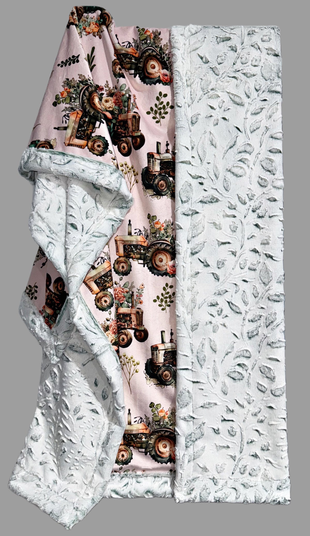 Floral Tractors On Frosted Juniper Poppy XL Adult Size