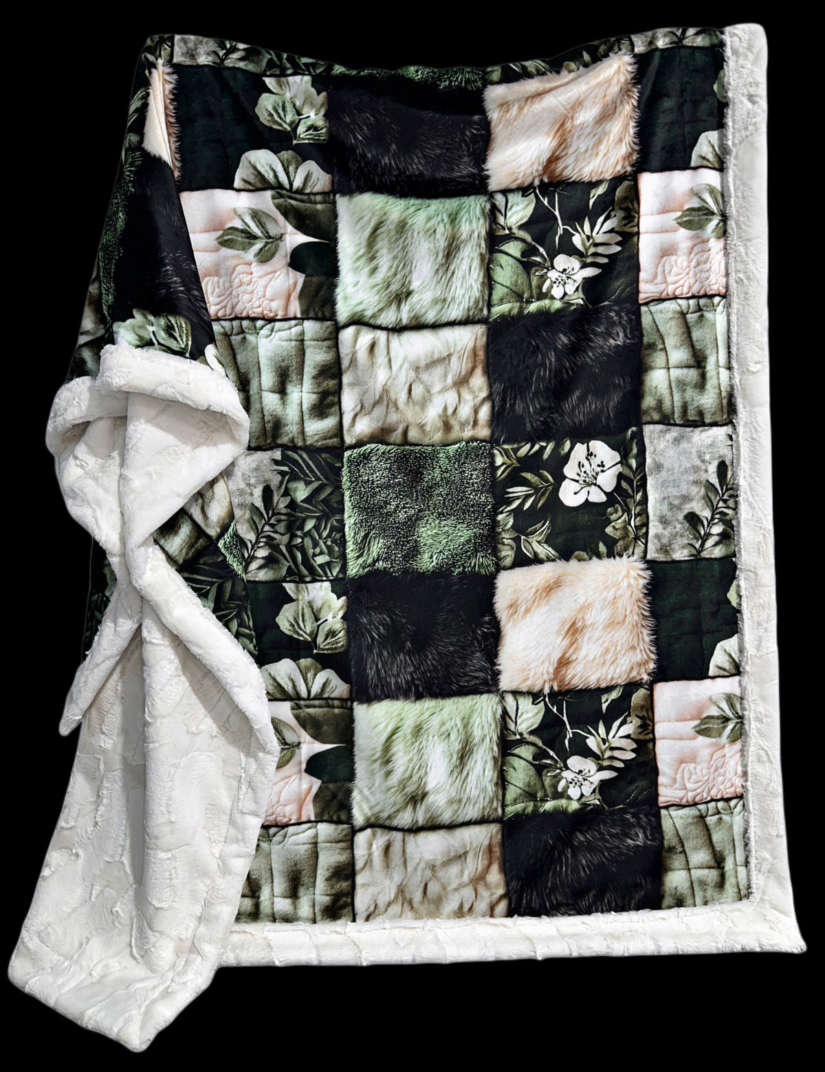 Cream + Sage Faux Quilt XL Adult Size