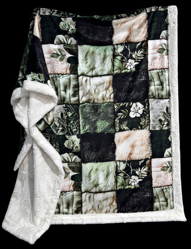 Cream + Sage Faux Quilt XL Adult Size