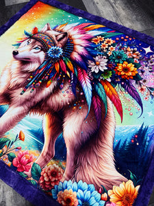 Floral Wolf Throw Size