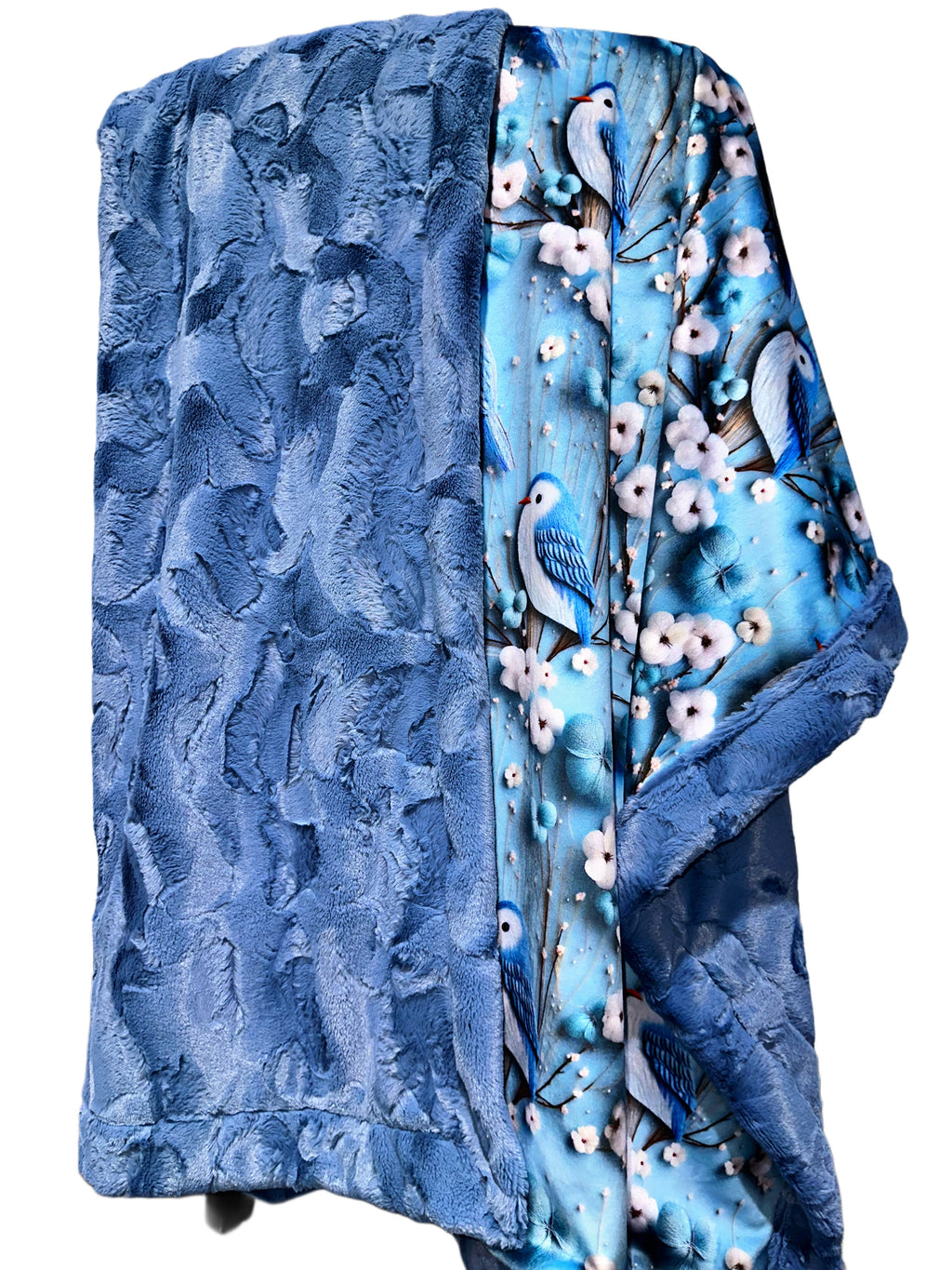 Cotton White Floral Blue Birds XL Adult Size