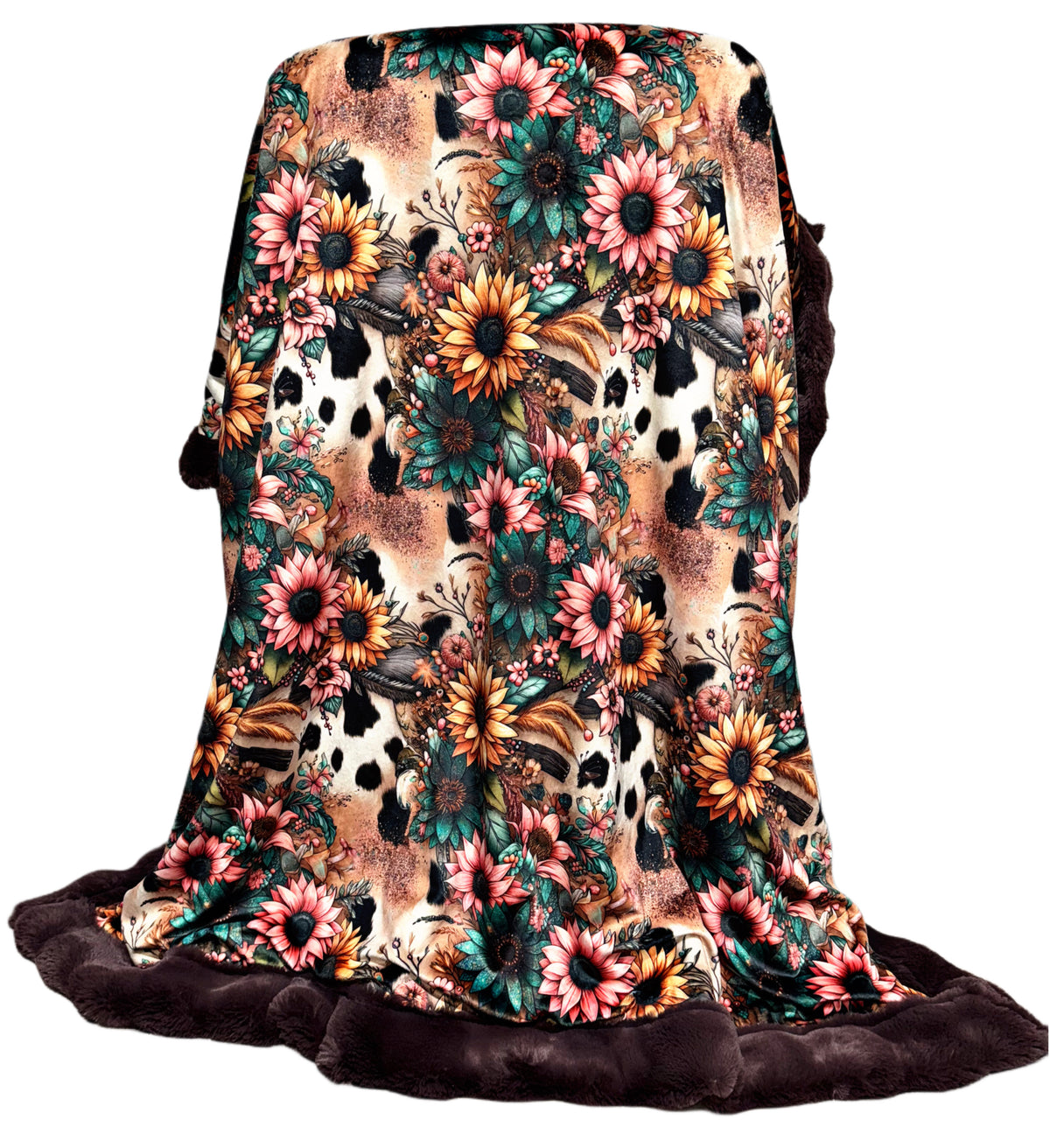 Rum Raisin Pom Pom Extra Luxe Cow Sunflowers XL Adult Size
