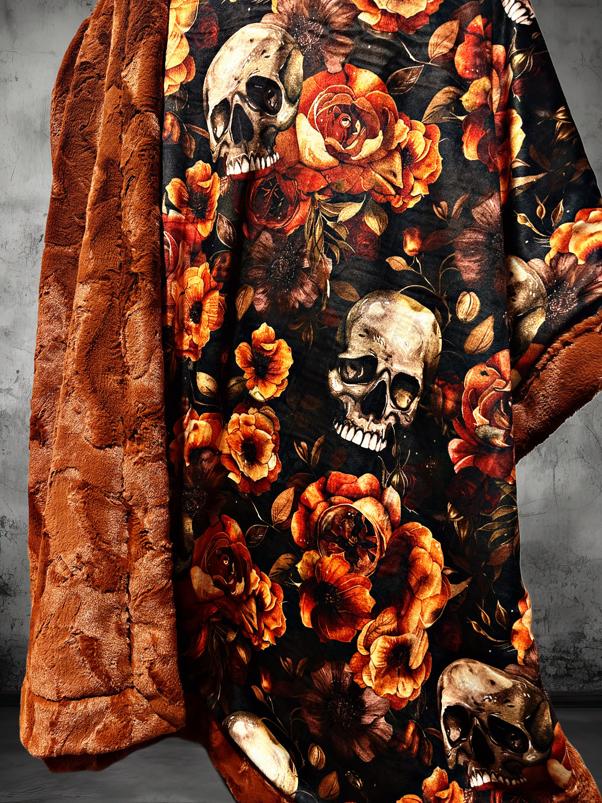 Dark Autumn Floral Skulls XL Adult Size