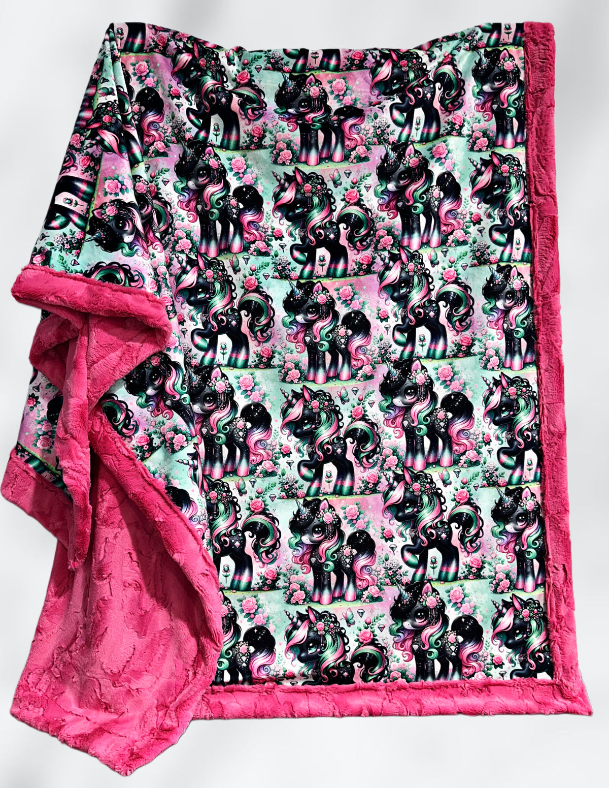 Black Floral Unicorns XL Adult Size