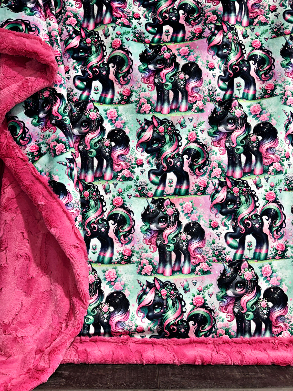 Black Floral Unicorns XL Adult Size