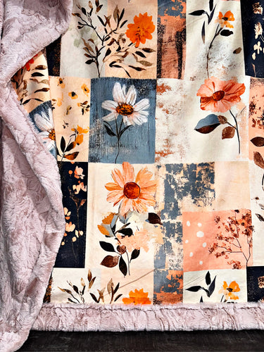 Navy + Blush Faux Quilt XXL Adult Size