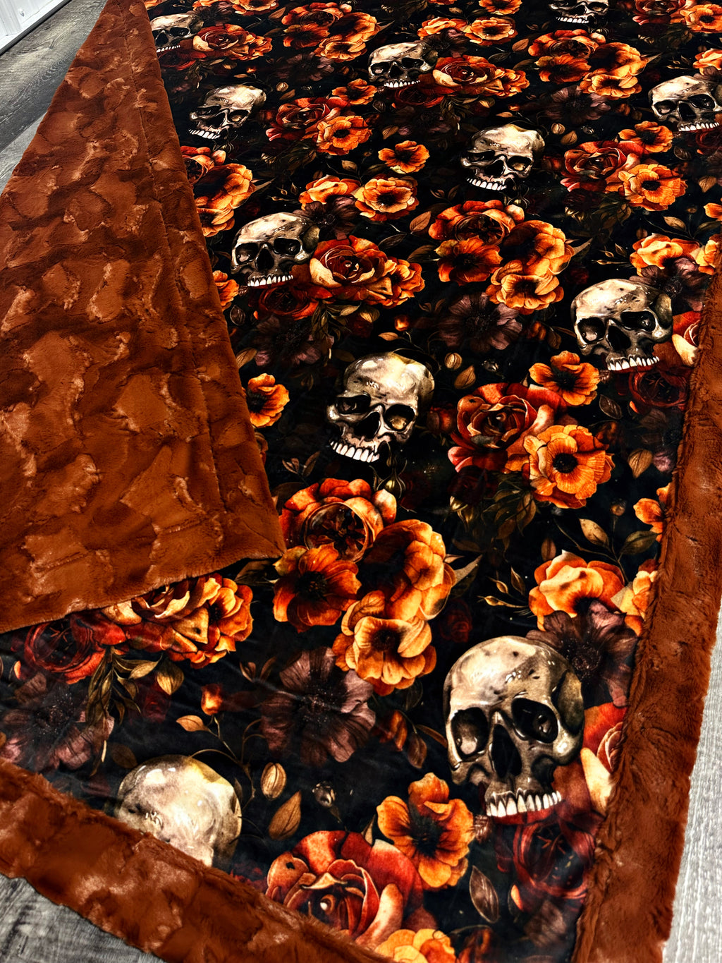 Dark Autumn Floral Skulls XL Adult Size