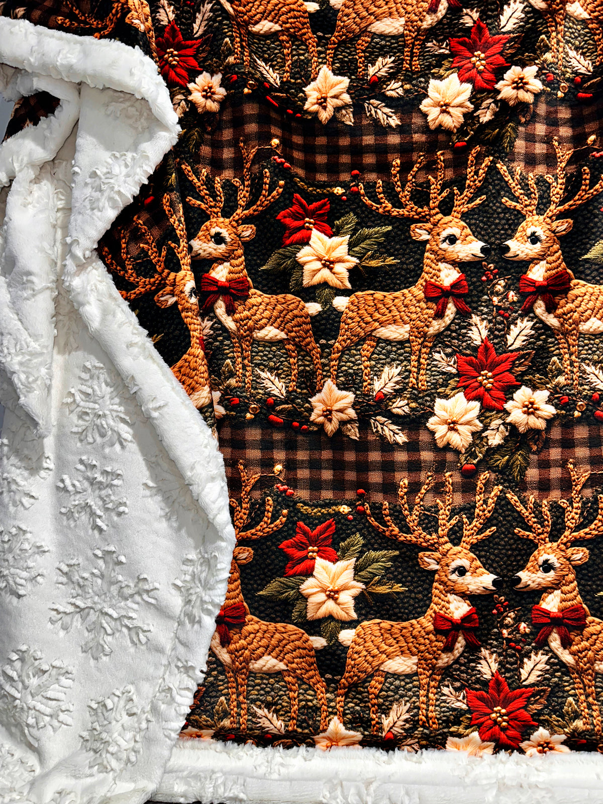 Christmas Deer On Snowflakes XL Adult Size