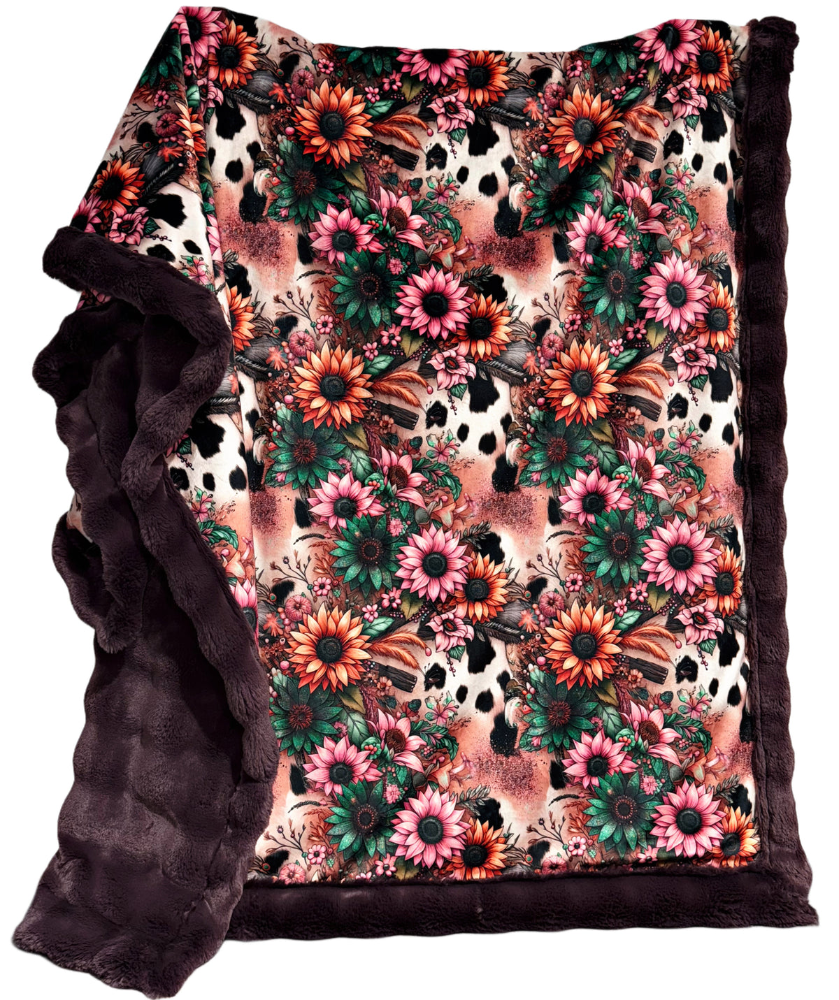 Rum Raisin Pom Pom Extra Luxe Cow Sunflowers XL Adult Size