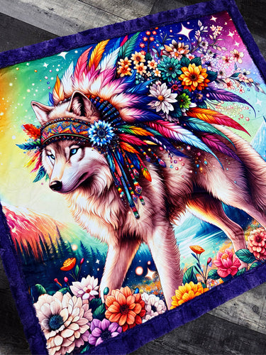 Floral Wolf Throw Size