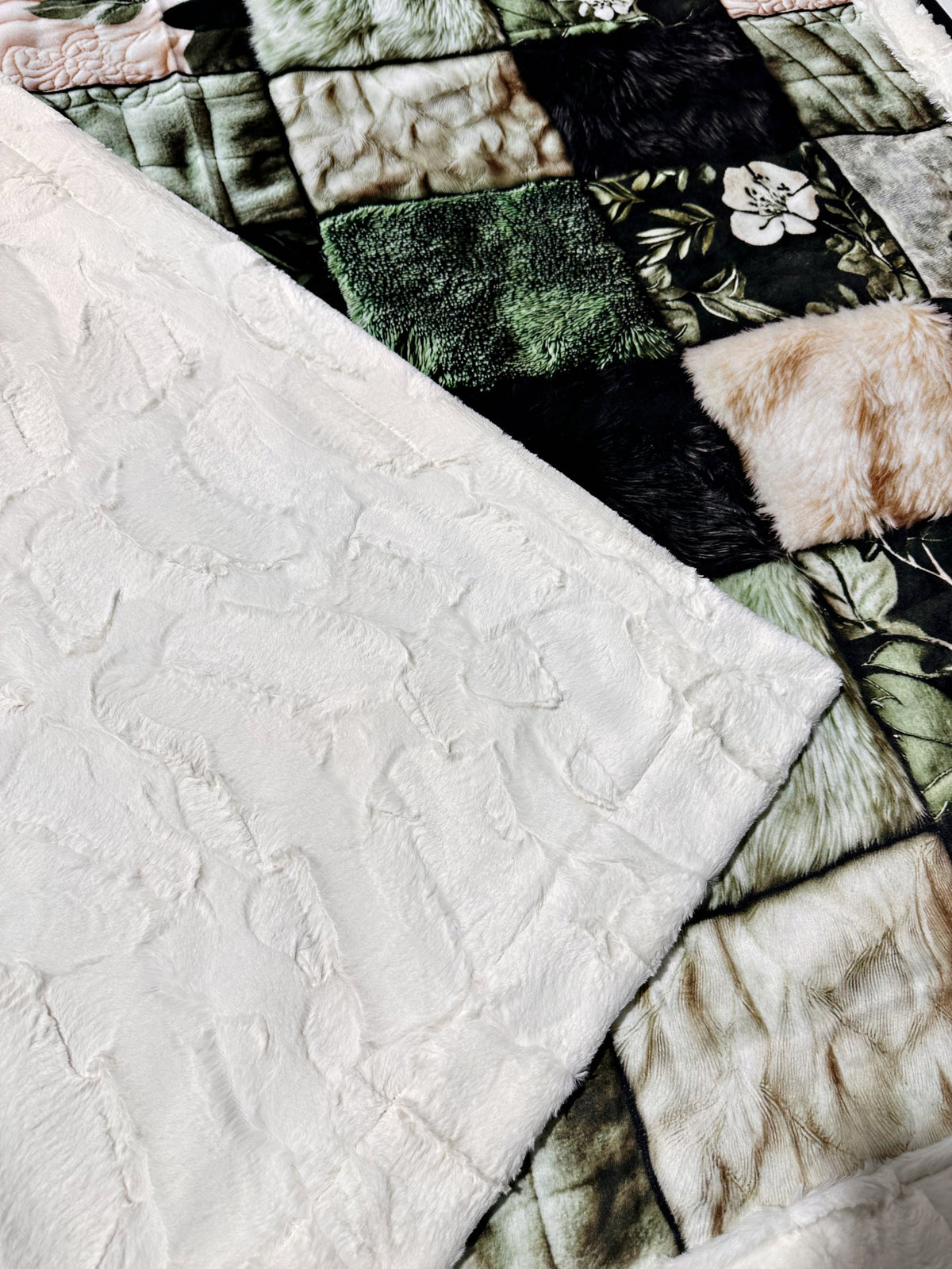 Cream + Sage Faux Quilt XL Adult Size