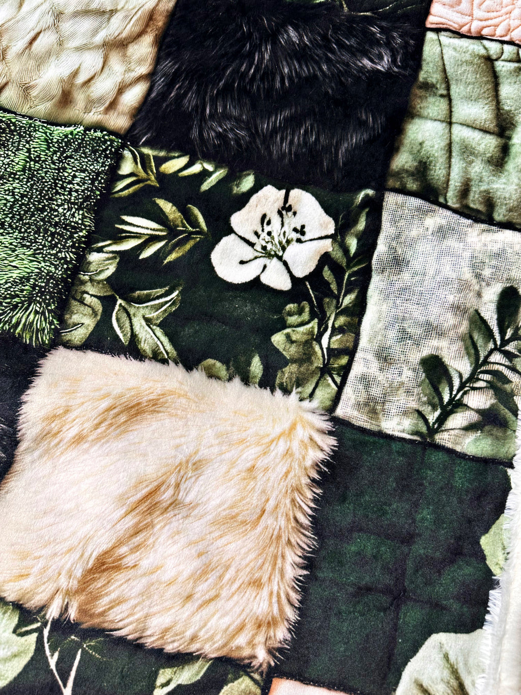 Cream + Sage Faux Quilt XL Adult Size