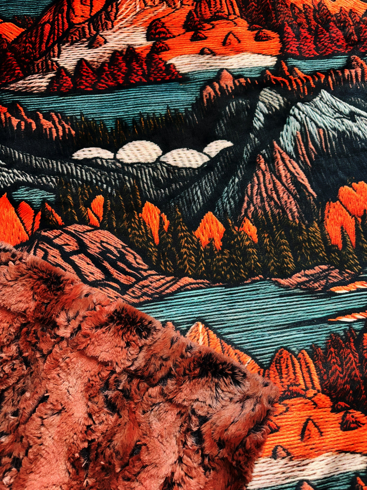 Rust Embroidered Mountains XL Crib Size