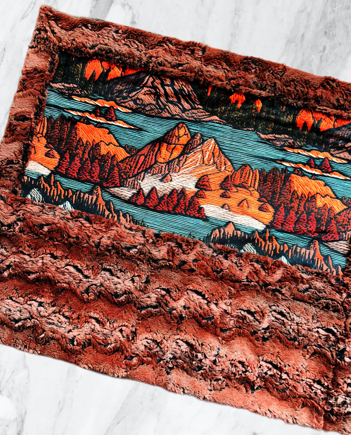 Rust Embroidered Mountains XL Crib Size